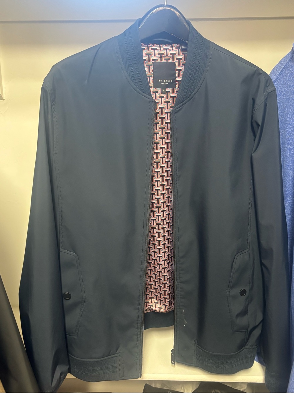 Ted Baker Navy Bomber Jacket with Pink Patterned Lining